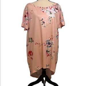Short Sleeve Peach Floral Tunic High Low Hem